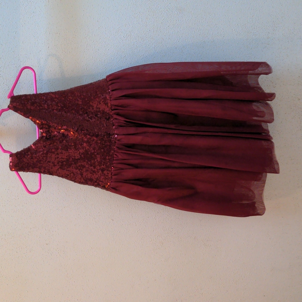Burgundy sequins dresses with tulle